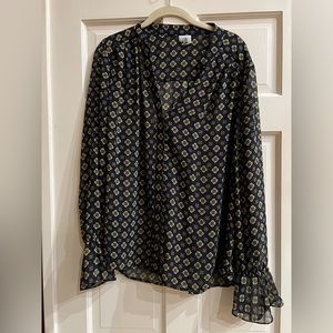 Cabi Navy Mosaic medallion blouse